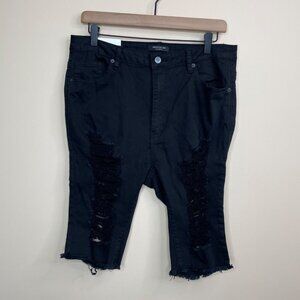 NEW American Bazi Black Color‎ Twill Distressed Bermuda Shorts Size 1X NWT